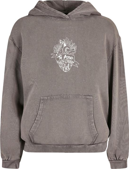 Merchcode Ladies Frida Kahlo - Te amo outline Acid Washed Oversize Hoody - 178045