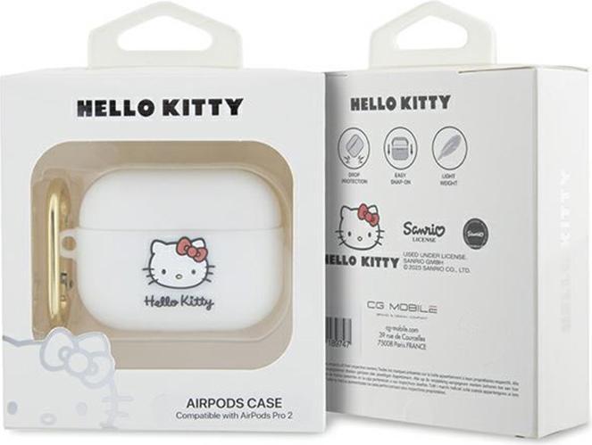 Produktbild Hello Kitty HKAP23DKHSH Airpods Pro 2 cover biały/white Silicone 3D Kitty Head (Kopfhörer Hülle)