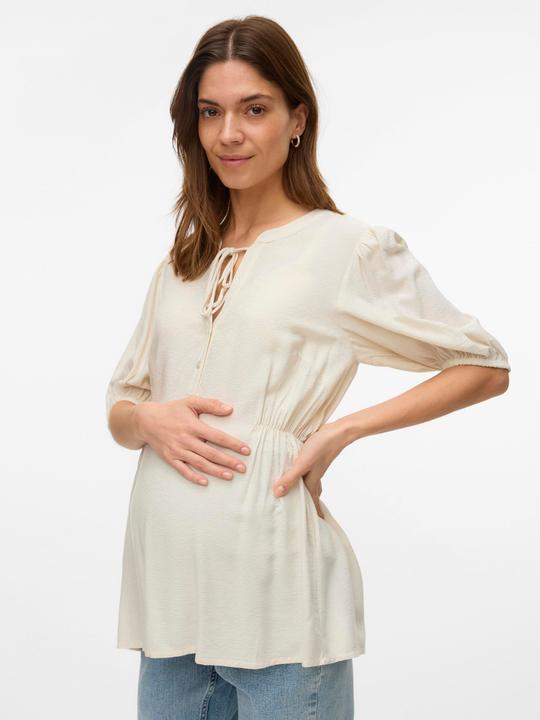Produktbild Mamalicious Normal geschnitten Mandarin Kragen Elastische Bündchen Ballonärmel Top Bluse (L)