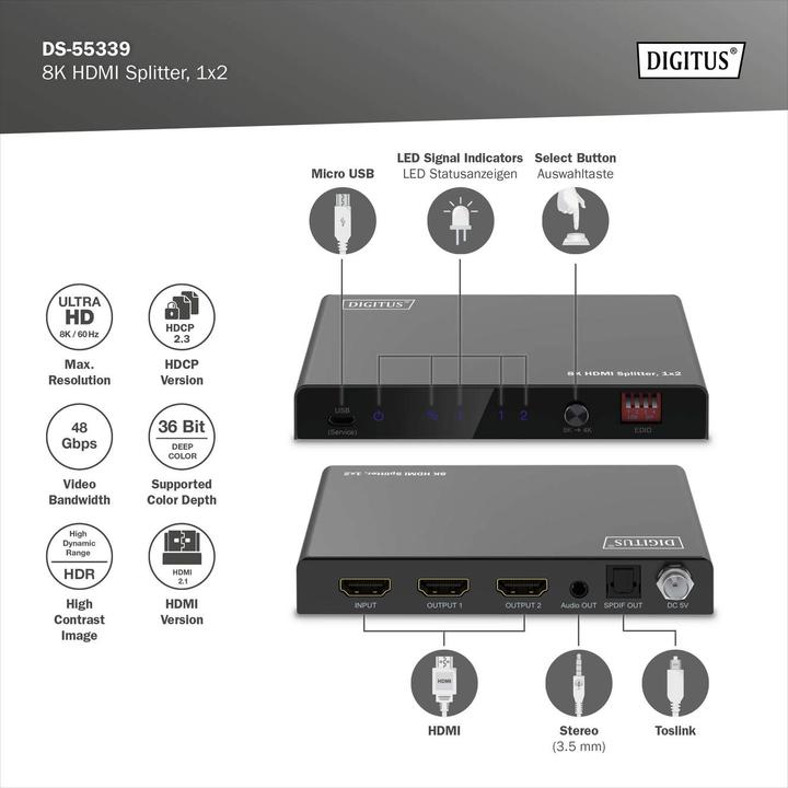 Image du produit Digitus Splitter HDMI 8K, 1x2