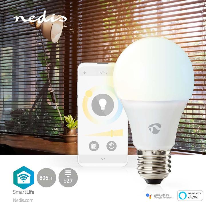 Actual product image Nedis WIFILRW10E27 SmartLife LED Bulb WLAN E27 806 lm 9 W Warm to Cool White 2700 - 6500 K Energy class (E27, 9 W, 806 lm, 1 x, F)