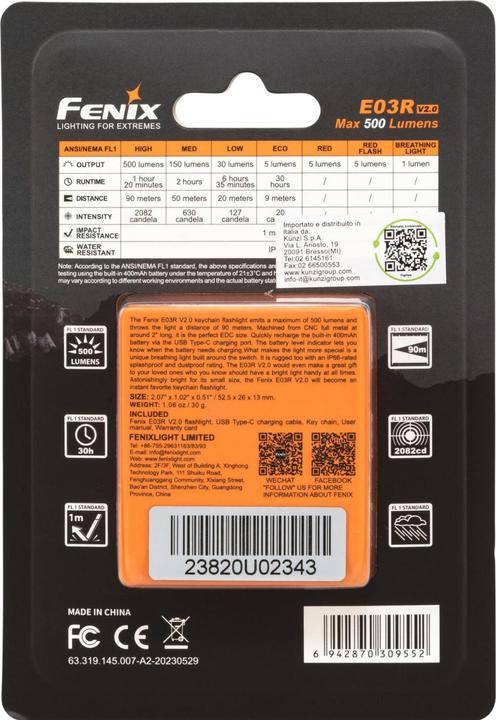 Immagine prodotto Fenix E03R V2.0 (5.25 cm, 500 lm)