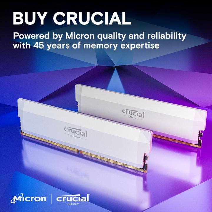 Image du produit Crucial Pro DDR5-6000 Kit 32GB 2x16GB UDIMM white Overclocking (2 x 16GB, 6000 MHz, RAM DDR5, U-DIMM)