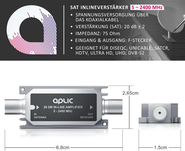 Actual product image Aplic Inline amplifier, satellite line amplifier, Inline 5 - 2400 MHz SAT amplifier, F sockets (Amplifier)