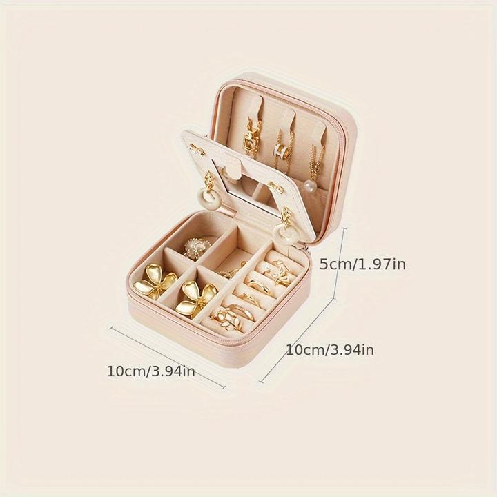 Produktbild Only-Bags.Store 1 Stück Mini-Reise-Schmuck-Organizer im klassischen Stil mit Spiegel, 3-lagiger Aufbewahrungskoffer