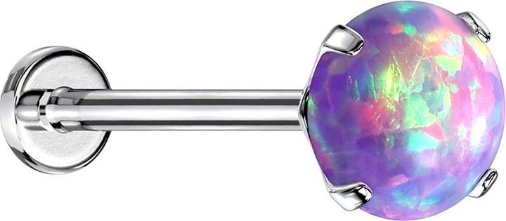 Star Piercing Micro Threadless Labret silber Opal violett gefasst (Chirurgenstahl 316L)