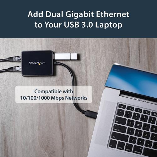 Produktbild StarTech USB 3.0 Dual Port Gigabit Nic (USB, RJ45 Gigabit Ethernet (2x))