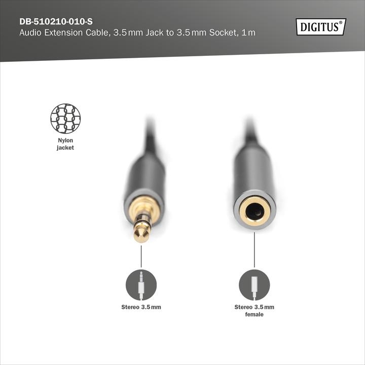 Immagine prodotto Digitus Cavo di prolunga audio, jack da 3,5 mm a jack da 3,5 mm (1 m)