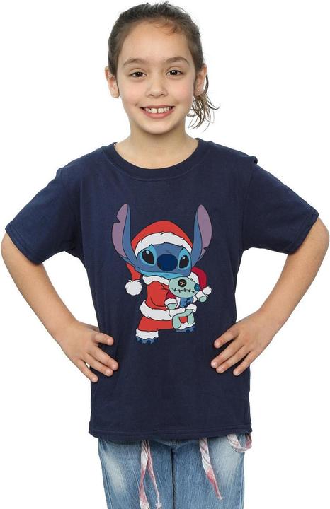 Actual product image Disney Girls Lilo And Stitch Stitch Christmas Cotton T-Shirt (116)