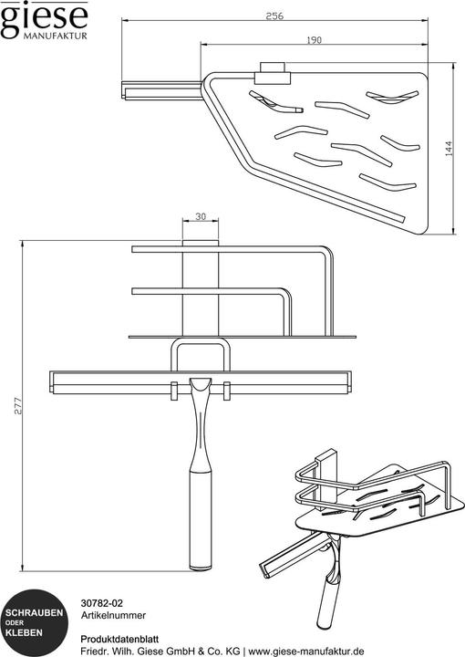 Immagine prodotto Giese Manufaktur Duschkorb Seaside Eckmodell mit Glasabzieher