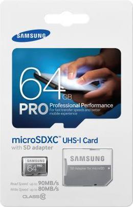 Produktbild Samsung Pro microSDXC mit Adapter (64 GB, microSDXC, U1, UHS-I)