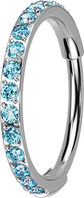 Star Piercing Micro Segmentring klappbar silber seitlich Kristalle aqua (Titan G23, ohne Messing)
