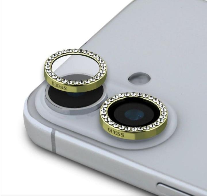Produktbild Guess Fixed Glliter Protective Lens für Apple iPhone 16, 16 Plus - gold (1 Stück, Apple iPhone 16)