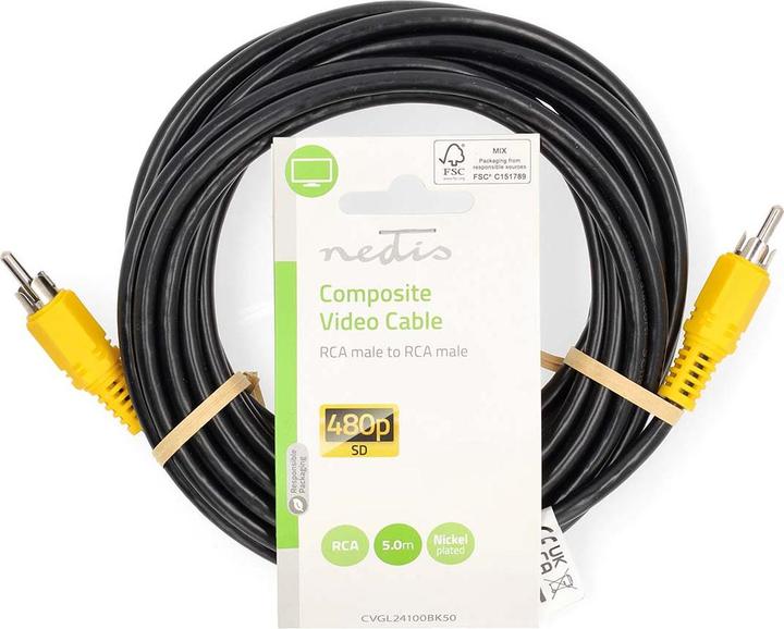 Immagine prodotto Nedis Cavo video composito | RCA | RCA | Nichelato | 480p | 5,00 m | Rotondo | PVC | Nero | Etichetta (5 m, Cinch)