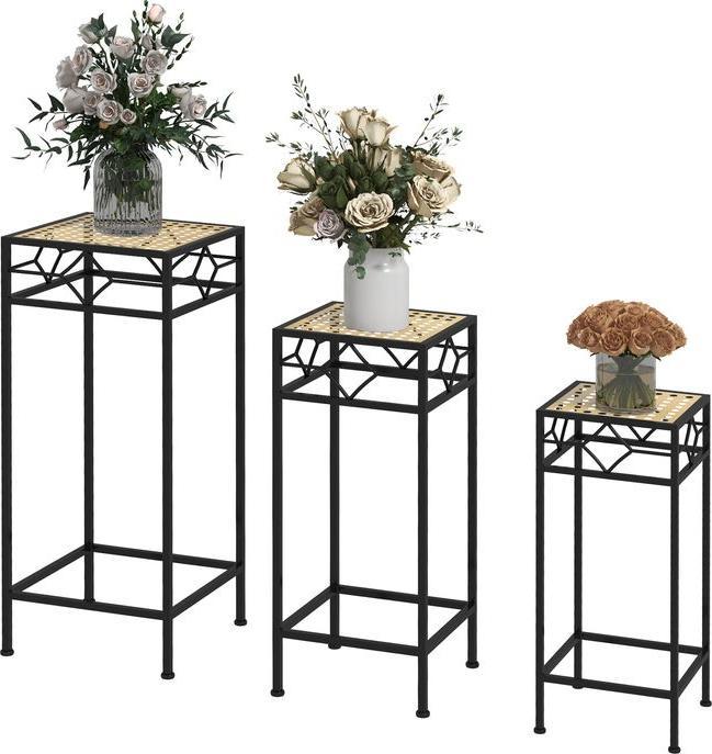 Produktbild Swisshandel24 3-tlg. Pflanzenständer Stapelbarer Blumenhocker Blumentopfhalter mit Rattanoptik Pflanzenhocker für