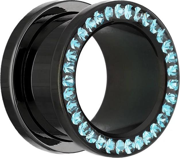 Produktbild Star Piercing Flesh Tunnel schwarz mit Kristall aqua und Epoxy Schutzschicht (ohne Messing, Chirurgenstahl 316L)