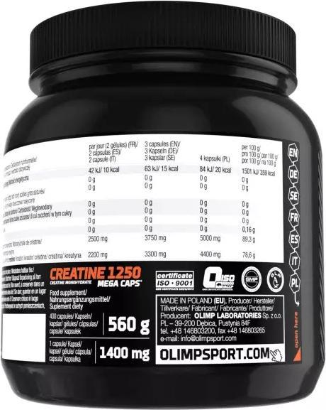 Nährwerte und Zutaten Olimp Sport Nutrition Mega Caps (Neutral, 400 Stk., 400 g)