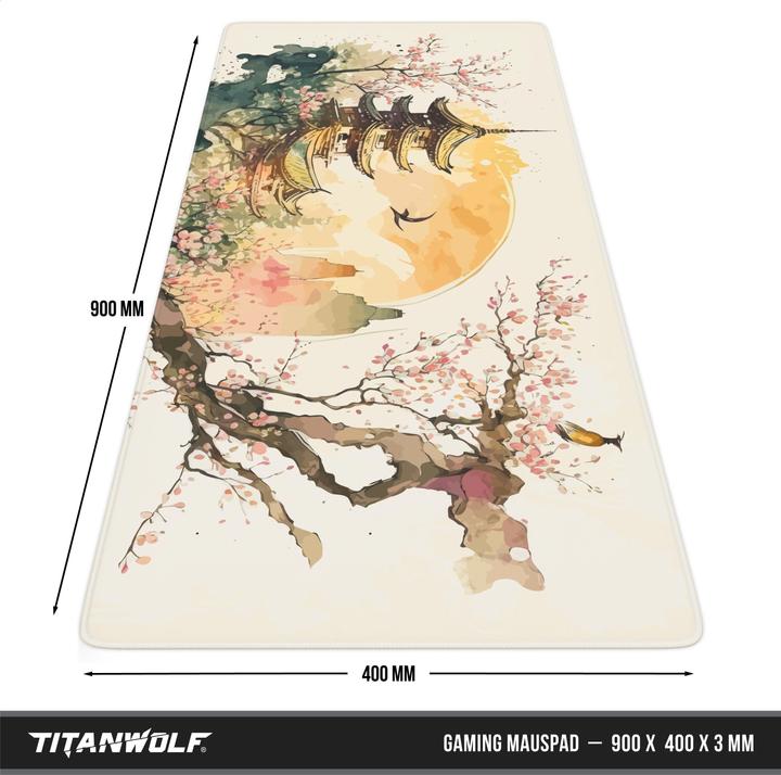 Image du produit Titanwolf Gaming Mauspad, 900 x 400mm XXL Speed Gaming Mausmatte, Mousepad Extragrosse Fläche, Japan Painting (XXL)