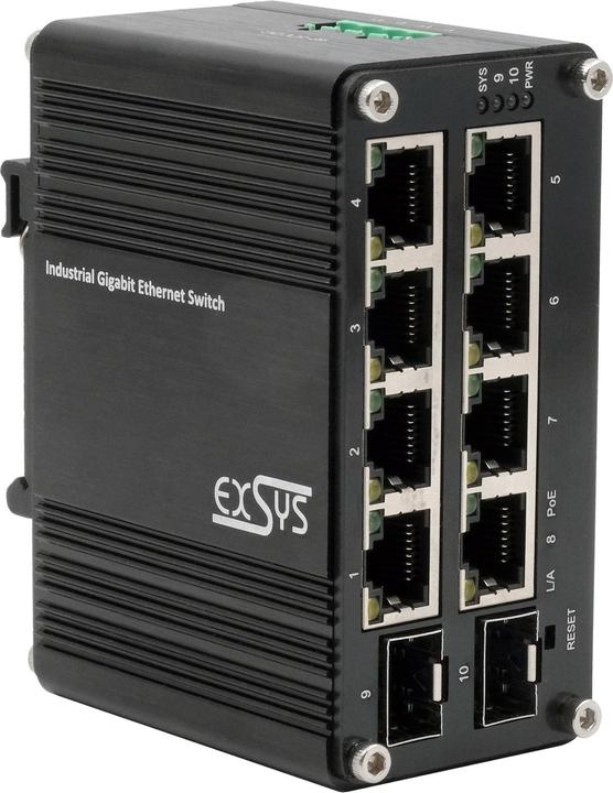 Actual product image Exsys Web-Managed Mini PoE+ Switch 8x 1 Gbit/s + 2x SFP (10 Ports)