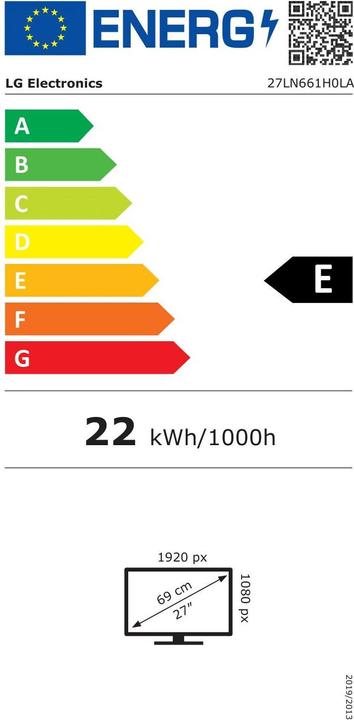 Label énergétique LG Hôtel TV 27LN661H (27", LED, WXGA)