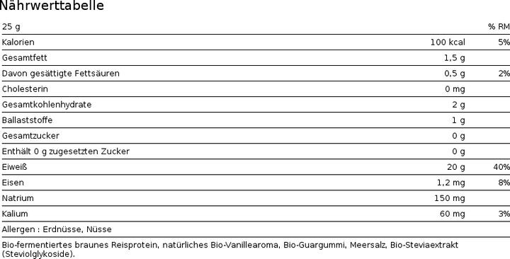 Valori nutrizionali e ingredienti Sunwarrior Proteine classiche biologiche (Chocolate, 1 pz., 750 g)