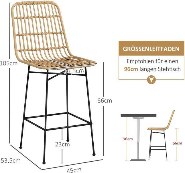 Produktbild Swisshandel24 Barhocker 2er Set Barstuhl Tresenhocker Rückenlehne PE-Rattan Boho Design Küchenhocker Stahl Gelb