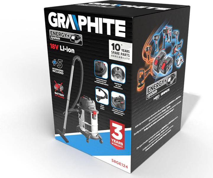 Actual product image Graphite Workshop hoover Energy+ 18V Li-lon, wet and dry, 20L tank (Wet dry vacuum cleaner)