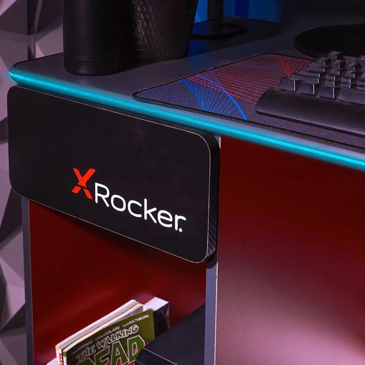Produktbild X Rocker Bureau de jeu Carbon-Tek avec chargeur sans fil et éclairage LED Gris/Rouge