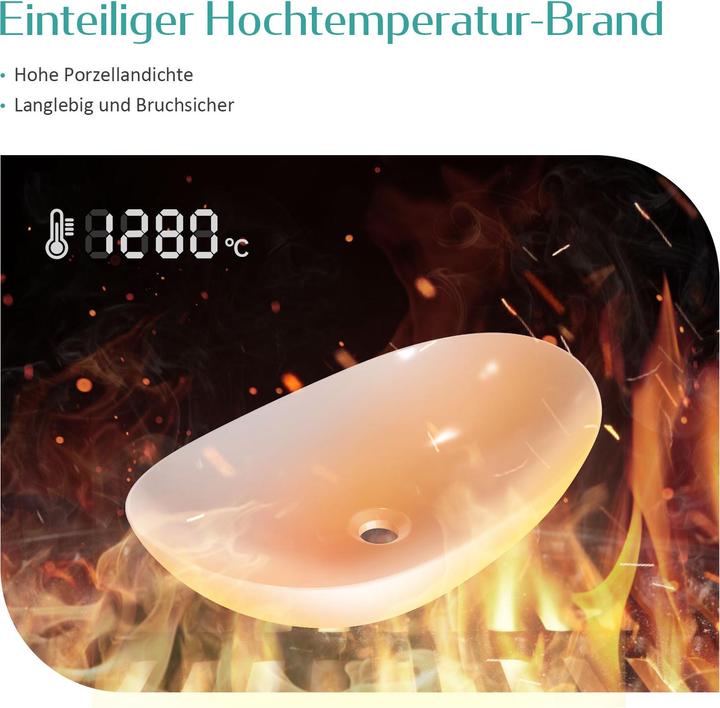 Produktbild Emke Aufsatzwaschbecken Ovales Waschbecken Keramik Waschbecken Waschtisch Weiss Glänzend 615 x 360 x (360 mm, 615 mm)