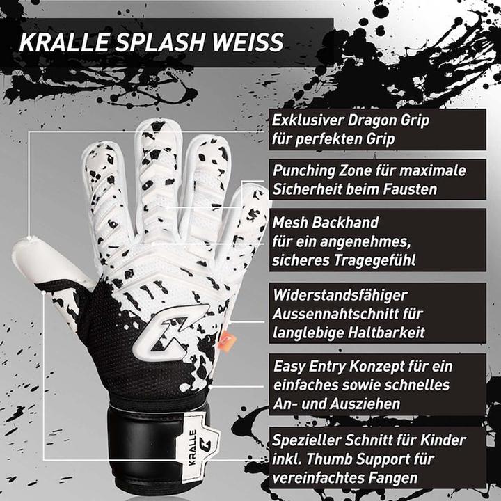 Produktbild Catch & Keep Fussballhandschuhe Kralle Splash Gr. 5 Weiss Torwart Keeper Goalie Handschuhe (5)