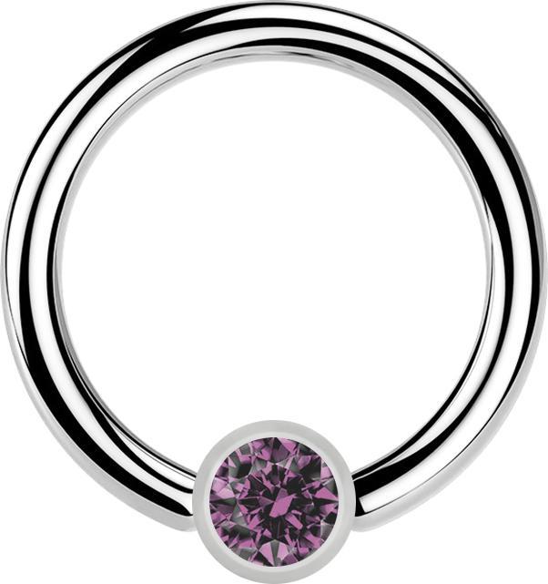 Produktbild Star Piercing Micro Ball Closure Ring silber und Kristall hellviolett (Chirurgenstahl 316L, ohne Messing)