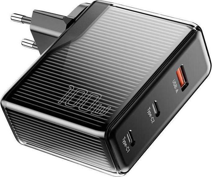 Produktbild Essager Wall charger,, ECT2CA-ZXB01-Z, GaN, USB-A, USB-C 100W (black) (100 W)