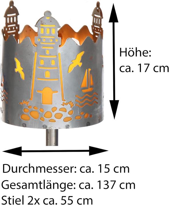 Produktbild Novaliv Gartenfackel Leuchtturm Feuerschale Metall mit Stiel Brennmittel Solarlampe LED