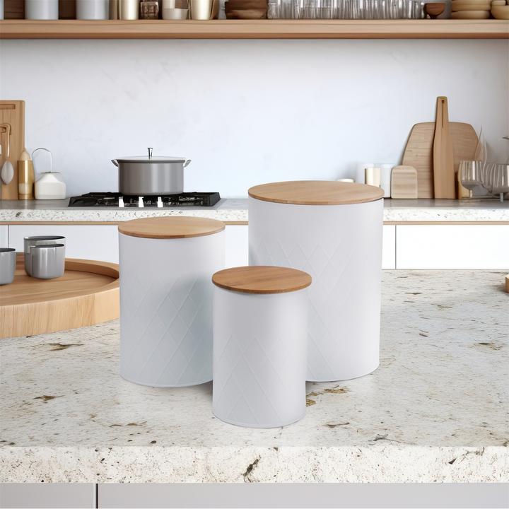 Immagine prodotto neuetischkultur Set di 3 barattoli bianchi con coperchio in legno (5.30 l)