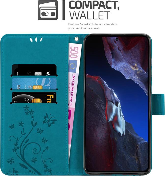 Actual product image Cadorabo Case for Xiaomi Poco F5 Pro Flower Book (Xiaomi Poco F5 Pro)