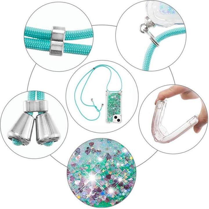 Image du produit Cover-Discount iPhone 15 Plus - Étui à paillettes avec bandoulière turquoise (Apple iPhone 15 Plus)