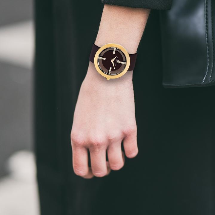 Actual product image Ladies quartz watch Lucrezia genuine leather dark brown - 4330 (Analogue wristwatch, 42 mm)