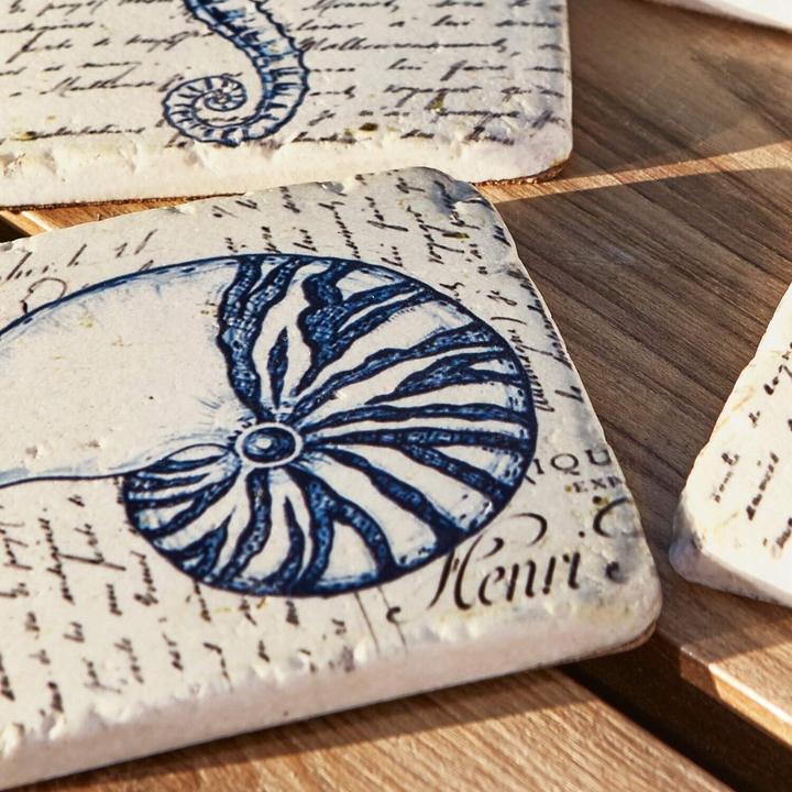Actual product image Loberon Coaster 4pcs set Faune Navy (4 x, Glass coaster)