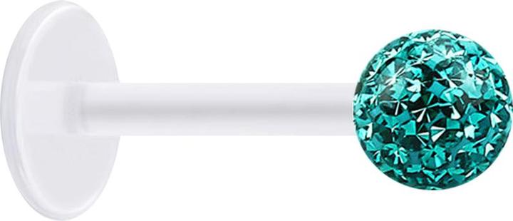 Star Piercing Micro Labret transparent mit Kristallkugel türkis und Epoxy Schutzschicht (ohne Messing, Chirurgenstahl 316L, Bioflex)