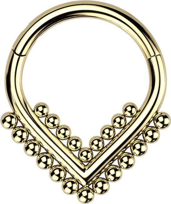 Star Piercing Micro Segmentring klappbar Winkel vergoldet mit Kugeln (ohne Messing, Titan G23)