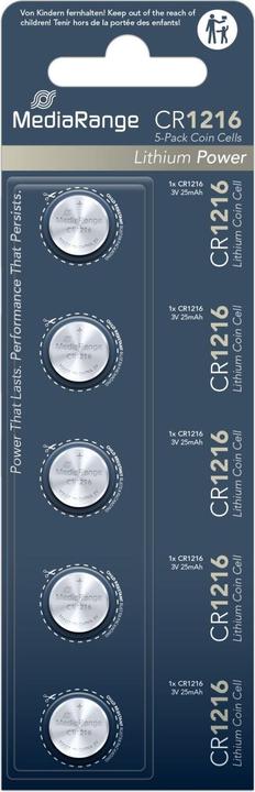 Produktbild MediaRange Lithium Coin Cell (5 Stk., CR1216, 25 mAh)