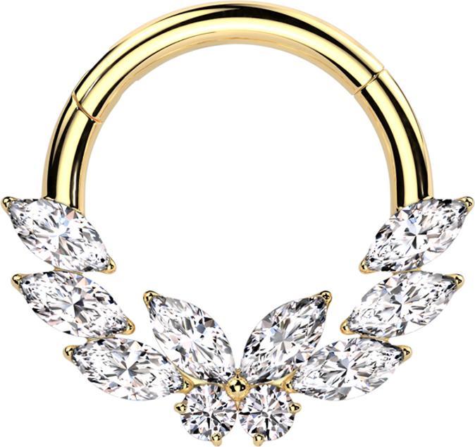 Actual product image Star Piercing Micro segment ring hinged gold-plated crystals silver centred butterfly (without brass, Surgical steel 316L)