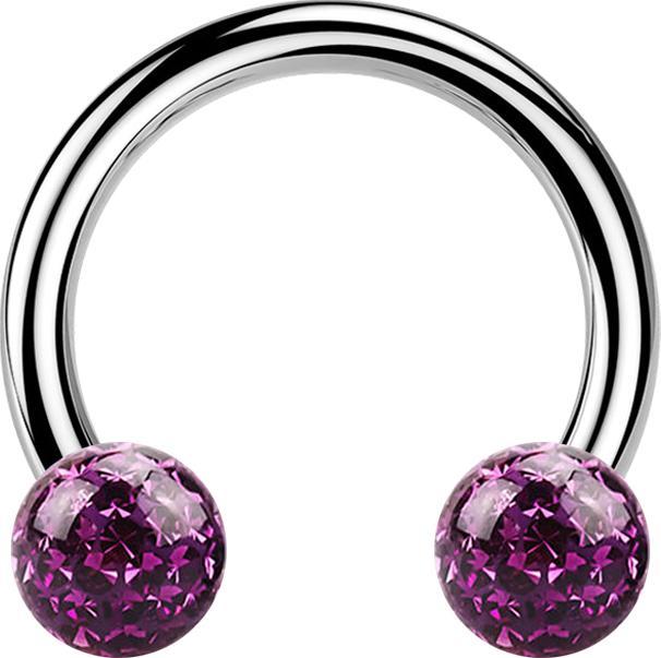 Star Piercing Micro Circular Barbell silber mit zwei Kristall Kugeln violett Epoxy Schutzschicht (ohne Messing, Titan G23)