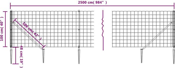 Produktbild VidaXL Maschendrahtzaun mit Bodenhülsen Anthrazit 1x25 m
