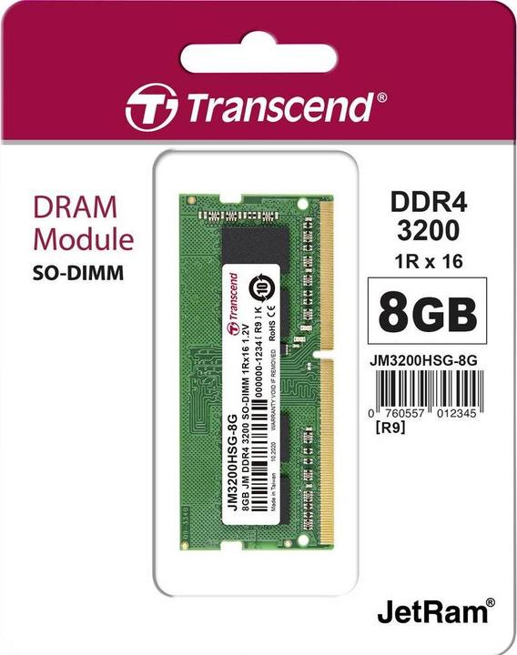 Produktbild Transcend Laptop Arbeitsspeicher Modul 8 DDR4 3200MHz Speichermodul (1 x 8GB, 3200 MHz, DDR4-RAM, SO-DIMM)