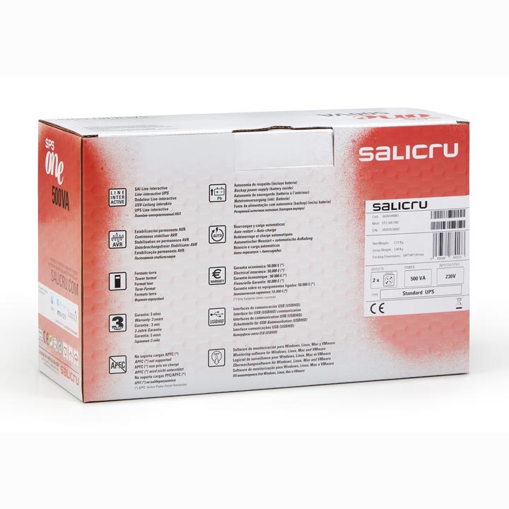 Image du produit Salicru SPS ONE Line-interactive UPS de 500 à 2000 VA (500 VA, 240 W, Line-interactive Onduleur)
