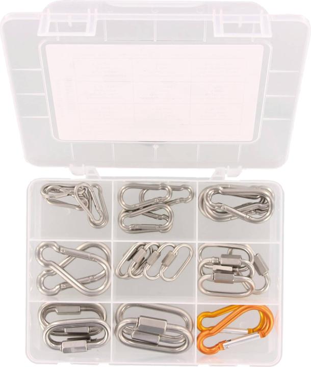 Marinetech Sortiment Karabinerhaken & Verbinder, 8152174010, A4, 4-8 mm, 32-teilig