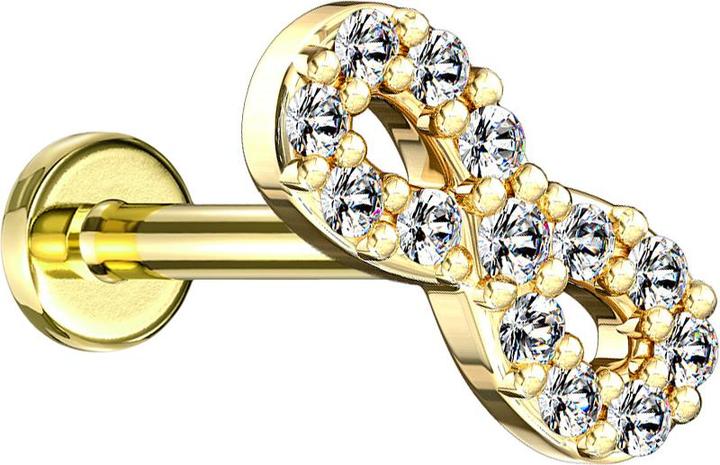Star Piercing Micro Labret Innengewinde 14k vergoldet Unendlichkeit mit Kristallen (Chirurgenstahl 316L, Messing)