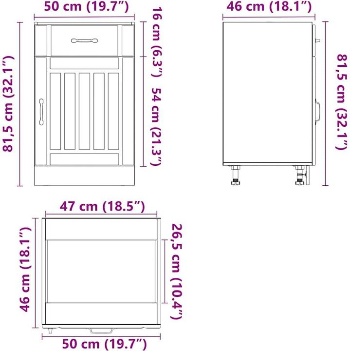 Produktbild VidaXL Küchen-Unterschrank Lucca Betongrau Holzwerkstoff Spülenunterschrank (50 x 46 x 81.5 cm)