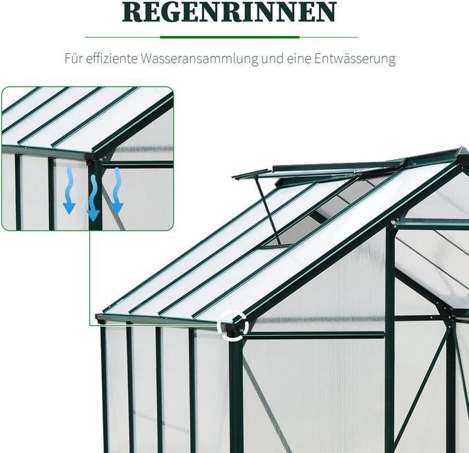 Actual product image Swisshandel24 Gewächshaus, Alu, Dachfenster, Tür, Fundament, begehbar, 190x252x201cm